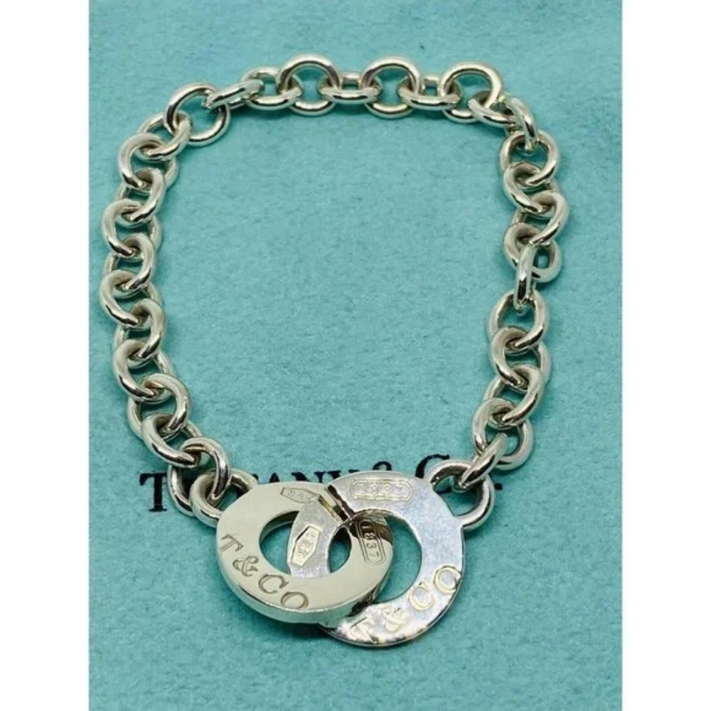 Tiffany & Co 1837 Interlocking Circles Toggle Bracelet Sterling Silver 7.5"
